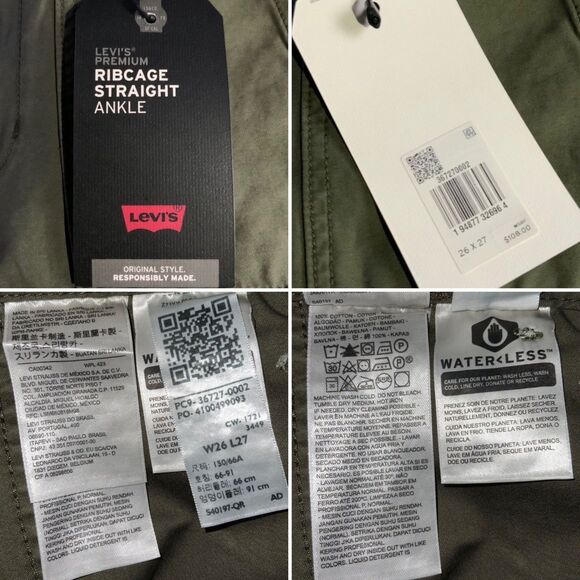 Levi’s Premium Pants Green Ribcage Straight Utility Ankle 26 - Picture 8 of 9